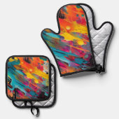 Levendige Chaos Splash Graffiti Ovenwant & Pannenlap Set (Voorkant / Achterkant)