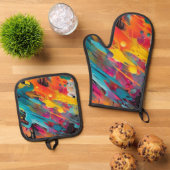 Levendige Chaos Splash Graffiti Ovenwant & Pannenlap Set (Top down)