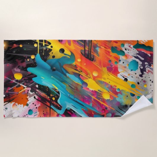 Levendige Chaos Splash Graffiti Strandlaken (Voorkant)