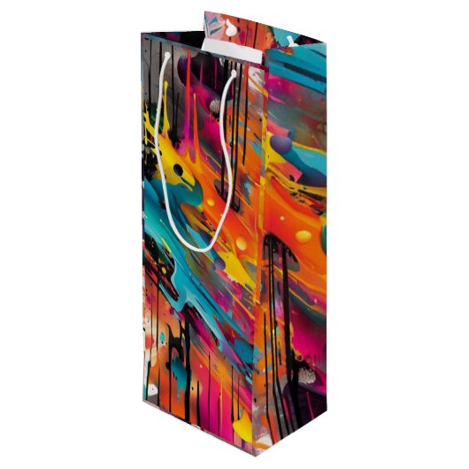 Levendige Chaos Splash Graffiti Wijn Cadeautas (Achterkant Gekanteld)