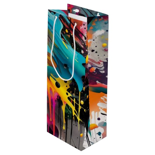 Levendige Chaos Splash Graffiti Wijn Cadeautas (Voorkant Gekanteld)