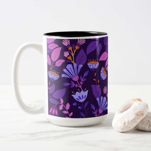 Levendige Charming Floral Tweekleurige Koffiemok (Met donut)