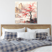 Levendige Cherry Blossom Trees Mountain Aziatische Canvas Afdruk (Insitu (Slaapkamer))