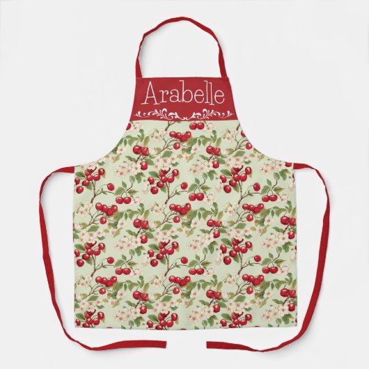 Levendige Cherry Print Schort op Cream (Voorkant)