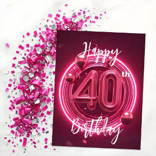 Levendige Chic Neon Roze 40e Verjaardag Briefkaart