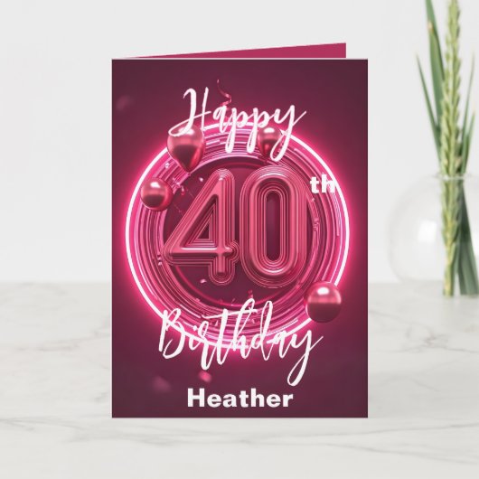 Levendige Chic Stijlvolle Neon Roze 40e Verjaardag Kaart (Voorkant)