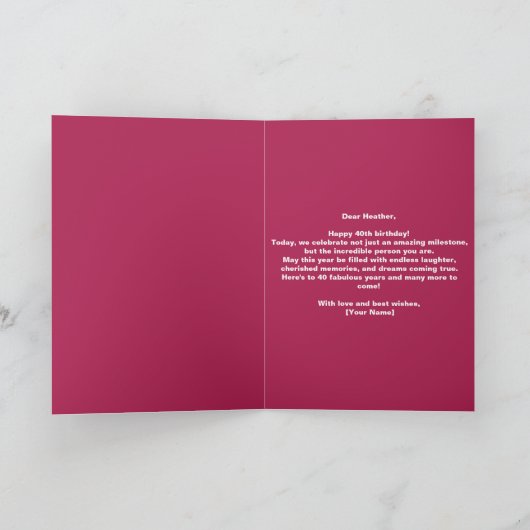 Levendige Chic Stijlvolle Neon Roze 40e Verjaardag Kaart (Binnen)