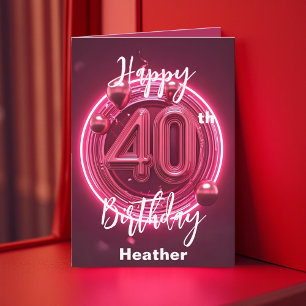 Levendige Chic Stijlvolle Neon Roze 40e Verjaardag Kaart