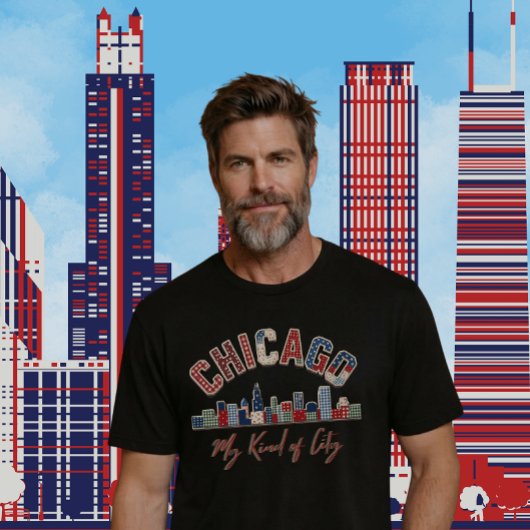 Levendige Chicago namaak patchwork ontwerp T-shirt