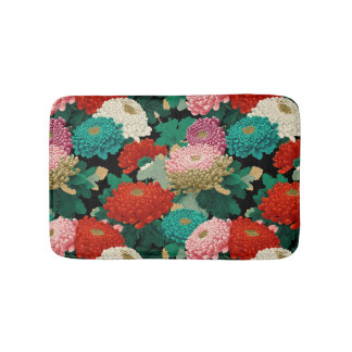 Levendige Chrysanthemum Bloemen Botanisch Patroon Badmat
