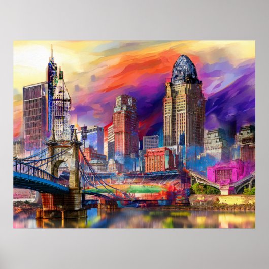 Levendige Cincinnati Ohio Abstracte skyline kunst Poster (Voorkant)
