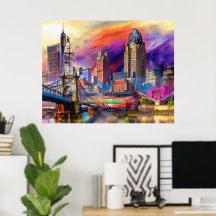 Levendige Cincinnati Ohio Abstracte skyline kunst