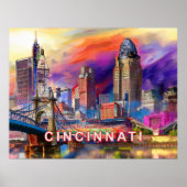 Levendige Cincinnati Ohio Abstracte skyline kunst Poster (Voorkant)