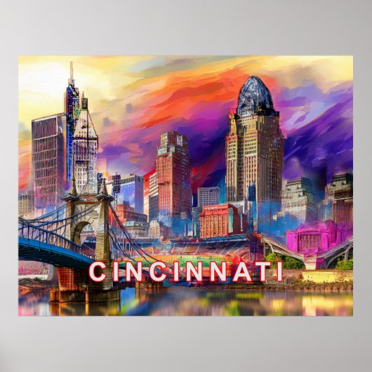 Levendige Cincinnati Ohio Abstracte skyline kunst Poster (Voorkant)