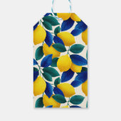 Levendige citroen & Blauwe bladeren Waterverf Patr Cadeaulabel (Achterkant)