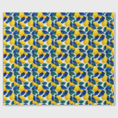 Levendige citroen & Blauwe bladeren Waterverf Patr Cadeaupapier (Vlak)