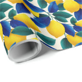 Levendige citroen & Blauwe bladeren Waterverf Patr Cadeaupapier (Rol Hoek)