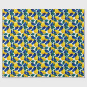 Levendige citroen & Blauwe bladeren Waterverf Patr Cadeaupapier (Vlak)
