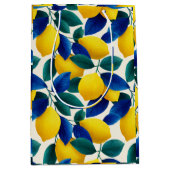 Levendige citroen & Blauwe bladeren Waterverf Patr Medium Cadeauzakje (Voorkant)