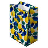 Levendige citroen & Blauwe bladeren Waterverf Patr Medium Cadeauzakje (Achterkant Gekanteld)