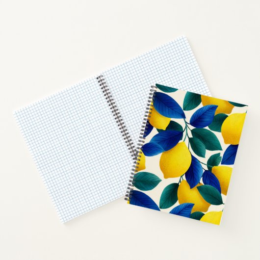 Levendige citroen & Blauwe bladeren Waterverf Patr Notitieboek (Binnen)