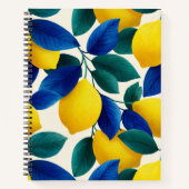 Levendige citroen & Blauwe bladeren Waterverf Patr Notitieboek (Voorkant)
