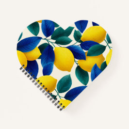 Levendige citroen & Blauwe bladeren Waterverf Patr Notitieboek