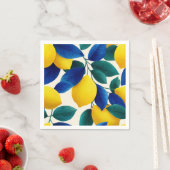 Levendige citroen & Blauwe bladeren Waterverf Patr Servet (Insitu)