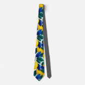 Levendige citroen & Blauwe bladeren Waterverf Patr Stropdas (Voorkant)