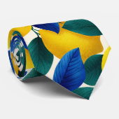 Levendige citroen & Blauwe bladeren Waterverf Patr Stropdas (Opgerold)