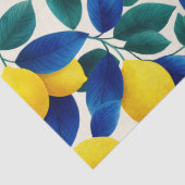 Levendige citroen & Blauwe bladeren Waterverf Patr Tissuepapier (Detail)