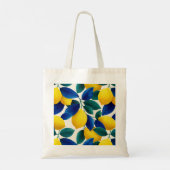 Levendige citroen & Blauwe bladeren Waterverf Patr Tote Bag (Achterkant)