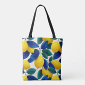 Levendige citroen & Blauwe bladeren Waterverf Patr Tote Bag (Achterkant)