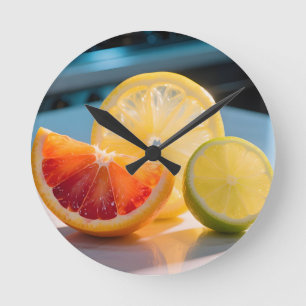 Levendige Citroen Sneden Grapefruit Citroen Limoen Ronde Klok