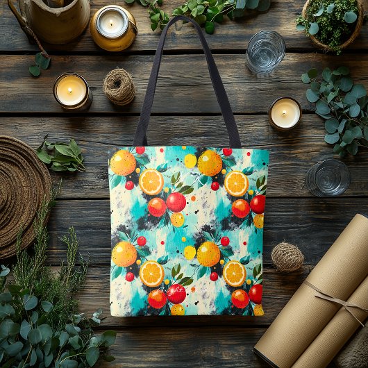 Levendige Citrus en Apple thema Canvas tas Initial