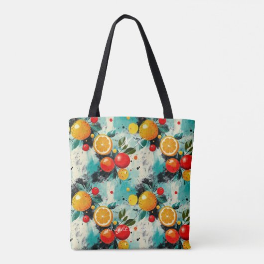 Levendige Citrus en Apple thema Canvas tas Initial (Achterkant)