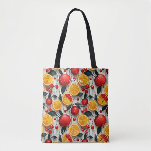 Levendige Citrus en Cherry Fruit Patroon & Initial Tote Bag (Voorkant)