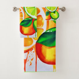 Levendige Citrus Fruit Splash Art Bad Handdoek
