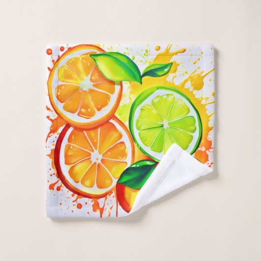 Levendige Citrus Fruit Splash Art Bad Handdoek (Wasdoekje)