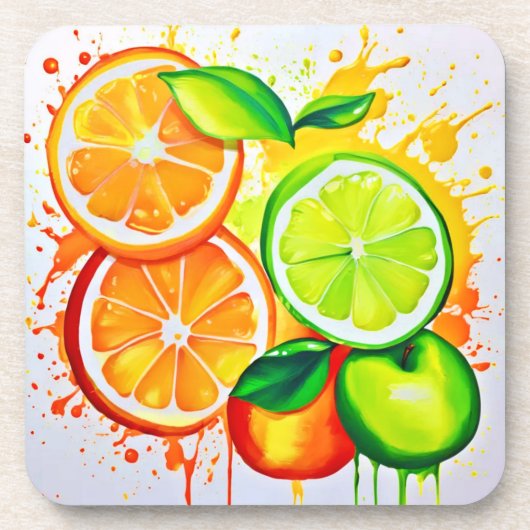 Levendige Citrus Fruit Splash Art Bier Onderzetter (Voorkant)