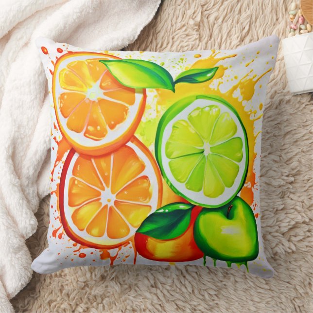 Levendige Citrus Fruit Splash Art Kussen (Deken)