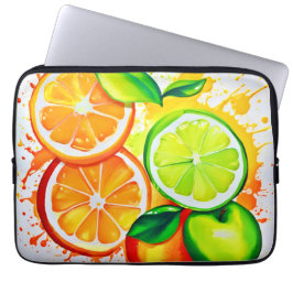 Levendige Citrus Fruit Splash Art Laptop Sleeve