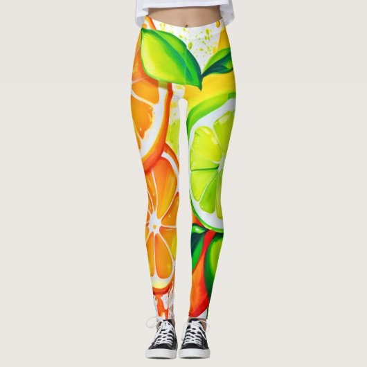 Levendige Citrus Fruit Splash Art Leggings (Voorkant)