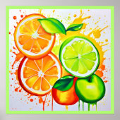 Levendige Citrus Fruit Splash Art Poster (Voorkant)