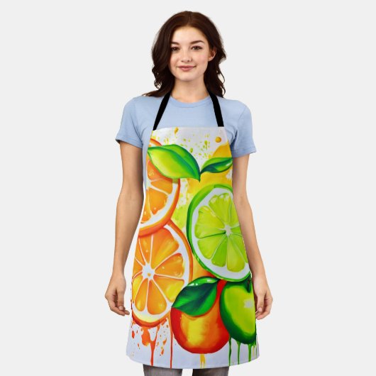 Levendige Citrus Fruit Splash Art Schort (Gedragen)