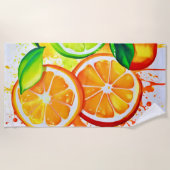 Levendige Citrus Fruit Splash Art Strandlaken (Voorkant)