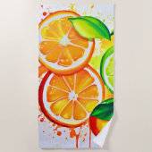 Levendige Citrus Fruit Splash Art Strandlaken (Voorkant)