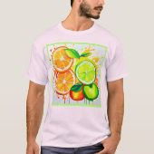 Levendige Citrus Fruit Splash Art T-shirt (Voorkant)