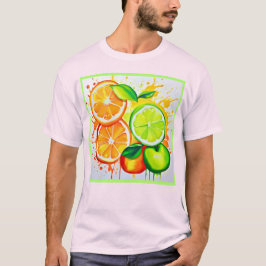 Levendige Citrus Fruit Splash Art T-shirt