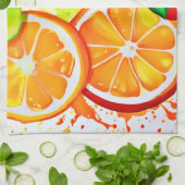 Levendige Citrus Fruit Splash Art Theedoek (Gevouwen)